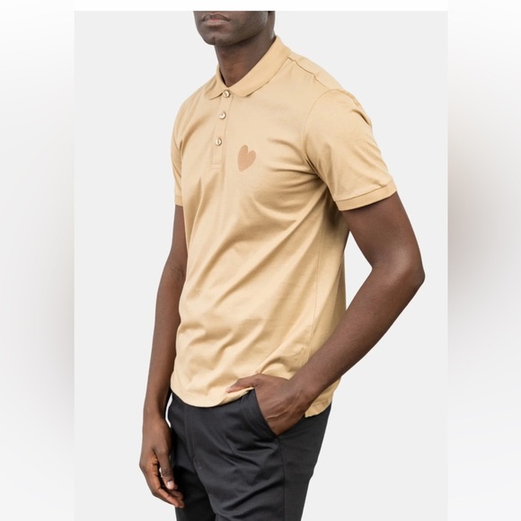 Inimigo Designer Polo Shirt Upscale Embroidery Heart Piquet beige Sz Large - Picture 1 of 4